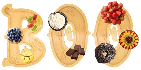 3- träfat för halloween – läskiga dekorativa brickor, fyllbara serveringsbrädor | festliga träsnacksfat för, bord, lägenheter, eldstäder, restauranger, vardagsrum