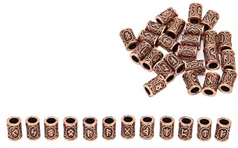 Pongnas 24st Vikinga Skäggpärlor, Nordisk Runlegering Metall Hårrör Pärlor för Flätning med Antik Kopparfinish, Retro Exotisk Stil