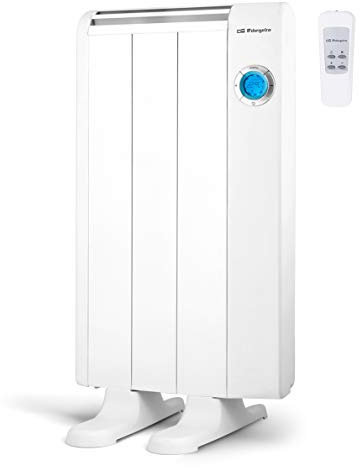 Orbegozo RRE 510 A, Emisor térmico bajo consumo, 500 W, 3 elementos reales, Aluminio, mando a distancia,funcionamiento programable, botón de desconexión total, pared o pie, color blanco