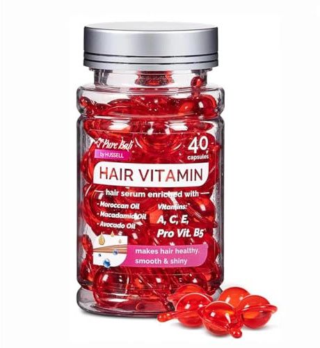 Pure Bali Hair Vitamins Moroccan Oil Capsules for Women & Men - Serum Enriched with Argan Oil & Avocado Oil for All Hair Type Frizzy Dry Curly - Vitamin A, E, Pro B5 (40 Capsules)