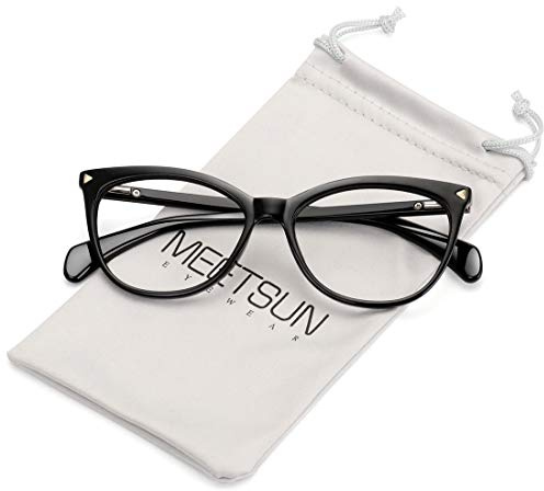 MEETSUN Non Prescription Glasses Frames For Women，Retro Cateye Fake Eyeglasses HD Clear Lens (Black Frame Clear Lens)