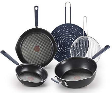 T-fal B210S574 One Stackables 5 Pcs Pan Set, Titanium Nonstick, Multi-Functional, Black, Aluminum