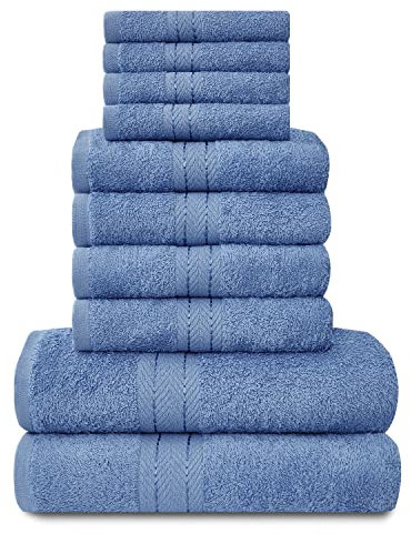 Lions Familien-Handtücher, 10-teiliges-Set, 100 % ägyptische Baumwolle, 4 x Gesicht, 4 x Hand, 2 x Badetuch, Premium Qualität, hoch wasserabsorbierendes Badzubehör, maschinenwaschbar, blau, 544654