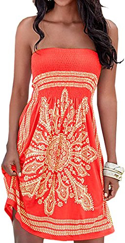 Robe d'été pour femme, au motif de fleur, multicolore, style bohème, décontractée, mini robe de plage, Orange, M