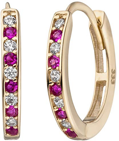 Jobo Damen-Creolen aus 8 Karat 333 Gold mit 20 Zirkonia rot weiß