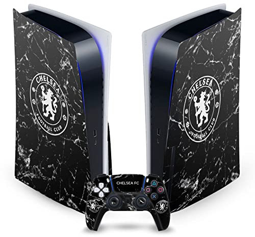 Head Case Designs Officially Licensed Chelsea Football Club Black Marble Mixed Logo Vinyl Faceplate Gaming Skin Decal Compatible With Sony PlayStation 5 PS5 Disc Edition Console & DualSense Controller