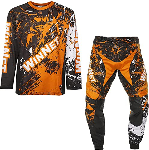 WinNet Completino per Mini Moto Cross da Bambino (Arancione, 8 Anni)