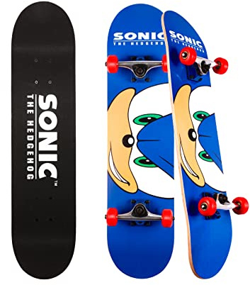 Sakar Sonic The Hedgehog Skateboard with Printed Graphic Grip Tape. Great for Kids and Teens Cruiser Skateboard with ABEC 5 Bearings, Durable Deck, Smooth Wheels