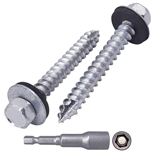 SKIR'CO Tornillos para techos chapados en zinc, 6,5 x 50 mm, tornillos autorroscantes con arandelas EPDM, cabeza hexagonal
