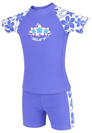 Kidz Swimmers Chaleco de protección solar UV para niñas y pantalones cortos de natación UPF 50+ Very Peri Purple, Morado muy peri, 9-10 años