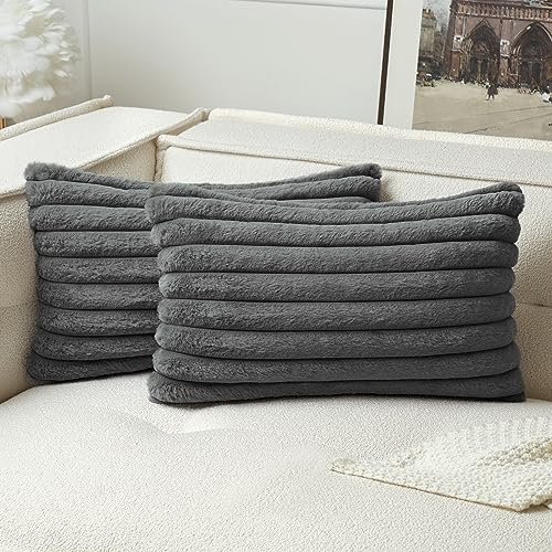 MIULEE Plüsch Samt Kissenbezug Kissenbezüge Kunstpelz weich Moderne Sofakissen Dekokissen Glatter Reißverschluss Waschbar Dekokissen Kissenhülle für Wohnzimmer Schlafzimmer Sofa 2er Set 30x50 cm Grau