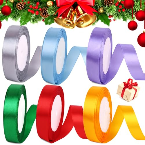 6 Colores Raso Cinta,Cintas de Colores,Doble Cara Satén de Seda,Cinta de Tela de Seda Doble Cara,para Manualidades,Envoltorios de Regalos,Lazos,Decoración de Bodas. (22M/por Rollo).