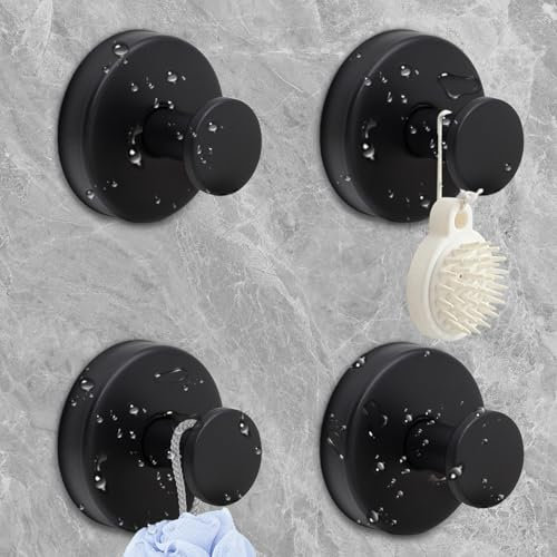 Ganchos con ventosa, soporta 5 kg, sin agujeros, color negro, ventosa para toallas, ganchos adhesivos extrafuertes, ganchos de pared para baño, cocina, ventanas lisas, cristal (Negro-4 Piezas)
