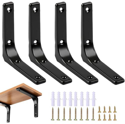 4 Stück Schwarz Metall Regalwinkel, Halterung für Bücher-, Schrank- und Blumentopfregale - Zur Montage