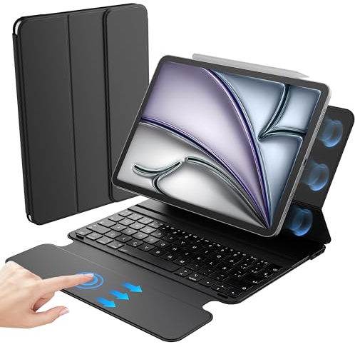 HOU Teclado Ultra Delgado para iPad Air 11 M2/M3, 5th/4th Gen & Pro 11 (2018–2022, 1st–4th) Panel Táctil Completo, Soporte para Lápiz y Protección de Cámara - Ideal para Trabajo y Viaje – Español Ñ
