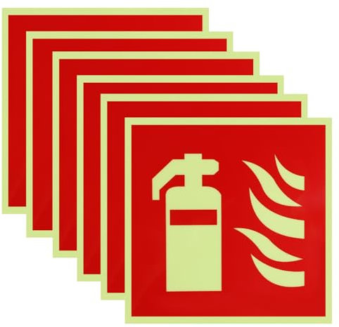 6 Piezas Señales Extintor de Incendios, Fotoluminiscente Señal de Protección Contra Incendios, Autoadhesivos PVC Extintor de Incendios, Señal Extintor 14.5 x 14.5cm
