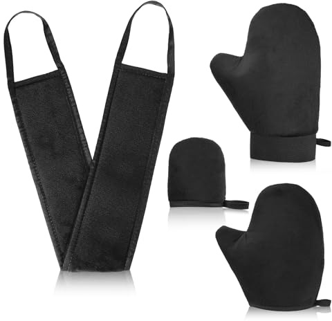 4pcs Self Tanning Mitt Applicator Kit,Tanning Mitt Self Tanner Back Applicator Mini Face Tanner Mitt Soft Streak Reusable & Washable for Women Girl Men(Black)