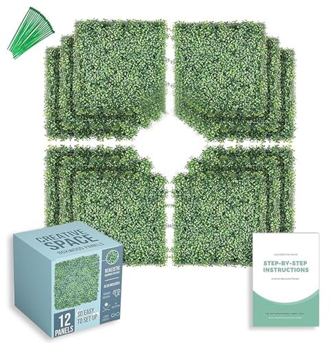 Grass Wall - Set of 12, 20 x 20 Artificial Boxwood Hedge Panels - 33 Square Ft Faux Plant Backdrop for Outdoor Parties & Photoshoots