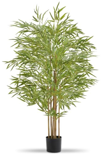tectake® Albero di Bambù Artificiale, Foglie Realistiche, Vaso in Plastica, Decorazione per Soggiorno, Ufficio e Interni, Facile da Pulire, Arredamento - 150 cm