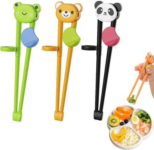 3 Pairs Kids Chopsticks, Reusable Chopstick Helper Plastic Childrens Chopsticks Snack for Children Toddler Beginners, Right or Left Handed
