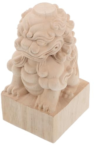 HYTROVE Decorative Wooden Lion Statues Can Be Painted Or Stained Lion Post Finials Unfinished Wood with Vintage Garden Style for Railing Posts and Garden Bridges for Outdoor Artificial