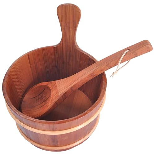 Sauna Bucket and Ladle Set, Large Capacity Wooden Bucket with Handle, Sauna Accessories for Home, Hotel, Steaming Room, Wooden