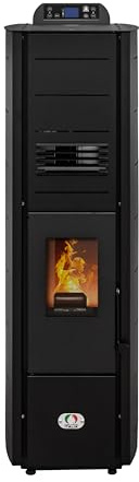 STUFE A PELLET ITALIA Colonna New 8 Kw Slim - Stufa ad Aria Ventilata Efficienza 93% Scalda 70m² Design Super Compatto Programmabile 5 Velocità e Potenze Garanzia 24 Mesi Nero