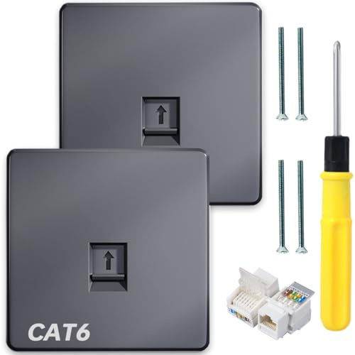 Acmerota RJ45 Ethernet Faceplate CAT6 Grey Single 1-Port Flat Face Socket Wall Plate Cat6 Ethernet Wall Socket for Ethernet Cable Networking Socket Box with Tool-Free Network Connector Module