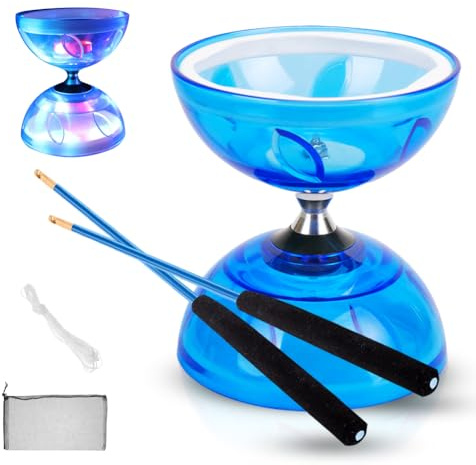 Tutamaz LED Diabolo set med kullager, lysande diabolo för barn och vuxna, 4 färger, perfekt för nybörjare och proffs, ungdomsleksak för cirkus och prestanda, stabil och hållbar