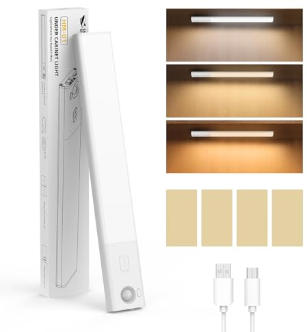 Smiling Shark Luz de Armario, HM-01Luces LED Sensor Movimiento Cocina Magnético 3 Temperaturas de Color 1200mAh Recargable Lampara sin Cables Bajo Mueble Interior Armarios para Mueble Cocina (1 Pack)