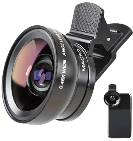 2 en 1 Objectif Macro Smartphon Macro 12.5X et Grand Angle 0.45X Mobile Phone Camera Lenses Objectif Grand Angle 140° avec Pince Universelle Compatible pour Universelle Smartphone