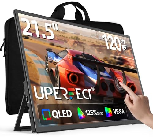 UPERFECT 21.5 120Hz QLED Touchscreen Monitor Portatile, 125% SRGB 2000:1 1080P Display Opaco con Supporto Regolabile 180° USB C HDMI per Laptop/Console di Gioco/Smartphone/PC, Compatibile con VESA