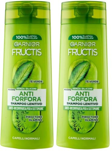 Garnier Fructis Shampoo Lenitivo, Per Capelli Normali, Azione Antiforfora, Con Tè Verde e Piroctone Olamina, 250 ml (Confezione da 2)