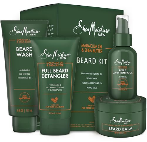SheaMoisture Beard Kit for Men – Beard Wash, Conditioning Beard Oil, Full Beard Detangler + Beard Balm with Shea Butter & Maracuja Oil, Gifts for Men (4 Piece Set)