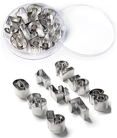 SurgeHai Mini Number Cookie Cutters –1.7 Stainless Steel Cake Decorating Small Number Cutters with Cut-Outs, 9-Piece Set