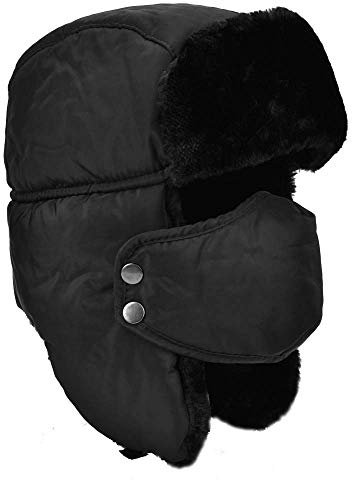 byou Fliegermütze,Fellmütze Schwarz Wasserdicht Unisex Wintermütze mit Ohrenklappen mit Nackenwärmer und Abnehmbarer Maske zum Skifahren Eislaufen Klettern Weitere Outdoor-Aktivitäten