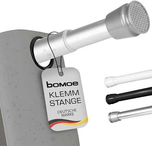 bomoe Duschvorhangstange Ohne Bohren 115-200 cm Stufenlos Ausziehbar – Duschstange Teleskopstange zum Klemmen Schwarz Spannstange ohne Bohren Rutschfest Klemmstange Gardinenstange Ohne Bohren – Neptun