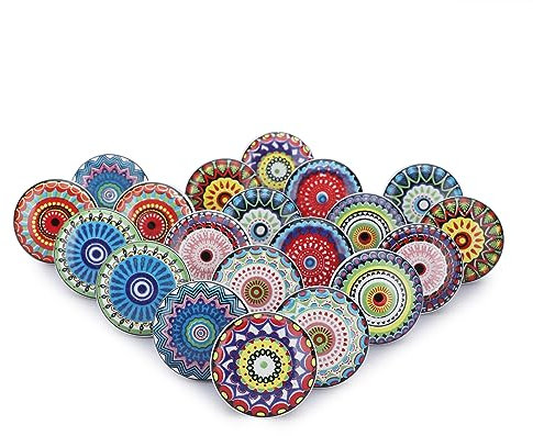Ajuny Lot de 20 Boutons Décoratifs en Céramique à Imprimé Floral Multicolore pour Portes d'armoires Tiroirs Placards Meubles de Cuisine Salle de Bain et Commode Finition Brillante
