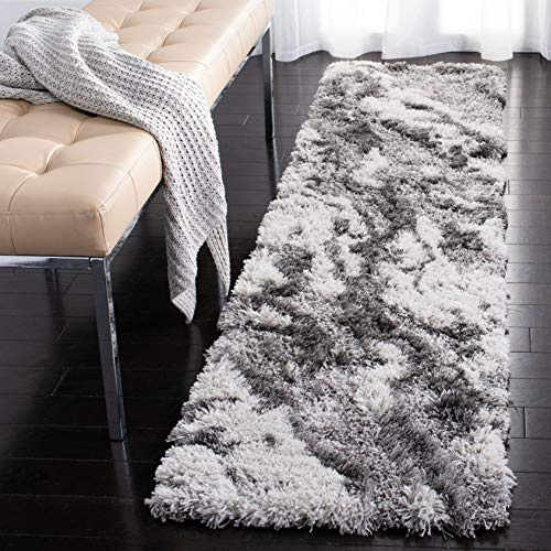 SAFAVIEH Horizon Shag Collection Runner Rug - 2' x 7', Grey & Ivory, Modern Abstract Design, Non-Shedding & Easy Care, 2-inch Thick Ideal for High Traffic Areas in Living Room, Bedroom (HZN890F)