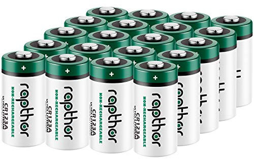 Rapthor 1650 mAh Packung mit 20 CR123A Batterien, 3V Lithium Batterie für Taschenlampe, Intelligente Instrumentierung, Alarmsysteme-Einwegbatterie, Nicht für Arlo