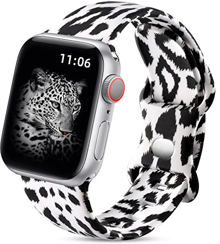 Upeak Correa Floral de Doble Cara Para Apple Watch Correa 38mm 40mm 41mm 42mm(10), PatróN Impreso de Silicona Suave Para iWatch 10/9/8/7/6/5/4/3/2/1/SE, 38/40/41/42mm(10)-S/M, leopardo negro