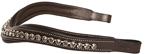 Exion Curved Crystal Browband for Horses – Soft Padded Bling English Bridle Brow Band | Dressage, Show, Jumping | Black, Brown| Clear Grey Crystals Browband For Horses