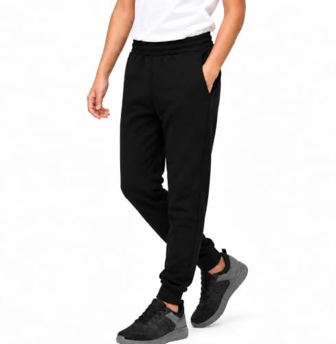 KHIM Joggingbyxa träningsoverall underdel byxa barn unisex flickor pojkar träningskläder, Svart, 5-6 Years