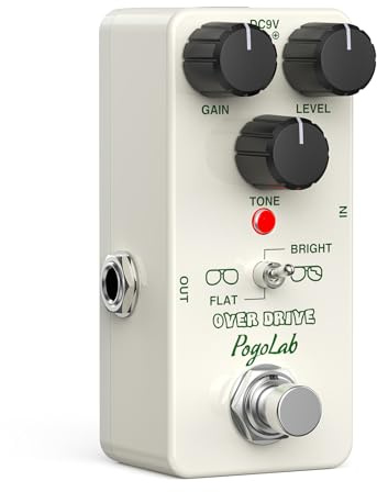 POGOLAB Pédale Overdrive, Overdrive Pedal Portable avec 2 Tons Lumineux et Plats, Coque en Alliage d'Aluminium, True Bypass, Pédale d'Effet de Guitare Analogique pour Guitares Électriques
