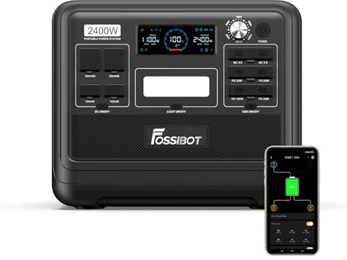 FOSSiBOT F2400 Power Station, Update 2048Wh LiFePO4 Vehicle grade high-performance battery with 3 x 230V AC Output 2400W (4800W Peak) Solar Generator for RV,Camping,Off-grid,Power Outages,Home