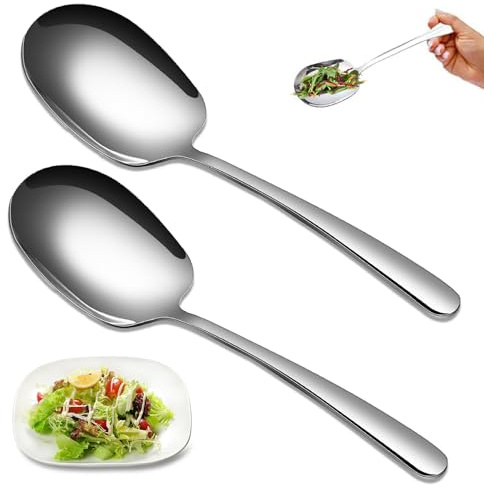 Lot de 2 cuillères de service à longues poignées en acier inoxydable de 25 cm - Cuillères de service - Couverts à salade - Cuillères à soupe pour banquet, buffet, restaurant, couverts