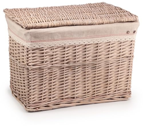 Woodluv Large Rectangular Handwoven Wicker Storage Trunk With Lining, 58.5 x 38.5 x 42 cm (L/W/H)