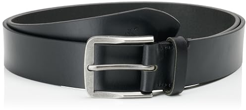 Calvin Klein Uomo Cintura Classic Flat 3,5 cm Cintura in Pelle, Nero (Black/Antique Silver), 120 cm
