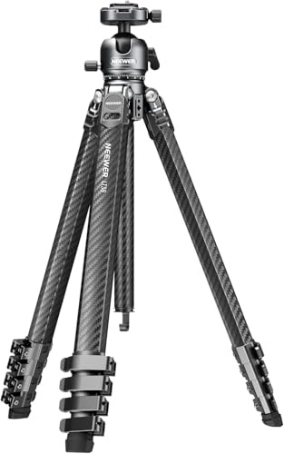 NEEWER LITETRIP LT38 61 Travel Tripod Carbon Fiber for Camera, 360° Pan Tilt Low Profile Ball Head, Flexible Center Axis, Arca QR Plate Compatible with Peak Design Tripod Clip V3, Max Load 22lb