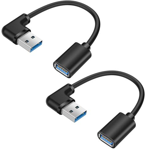 YACSEJAO 90 Degree USB 3.0 Extension Cord 2Pack 0.5FT/15CM USB Type A Male to Female 5Gbps Data Transfer Extender Converter Adapter Cable (Left Angle)